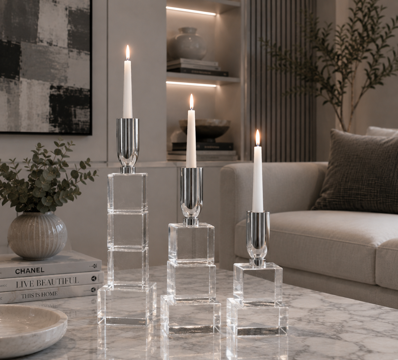 Candelabros Cuadrados En Cristal