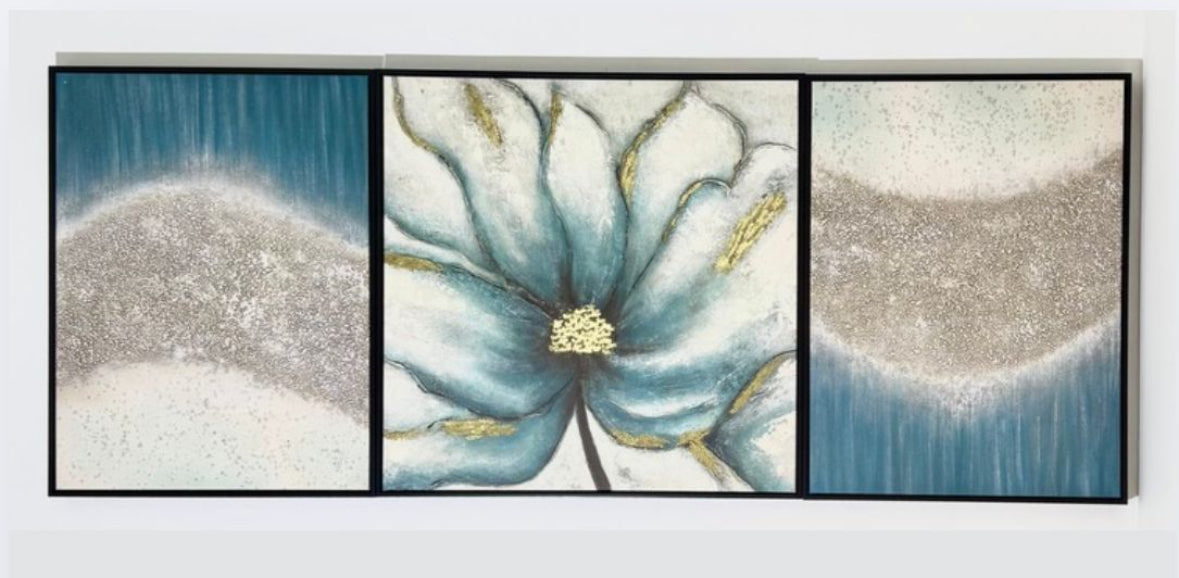 Juego De Cuadros En Oleo X3 De Flor