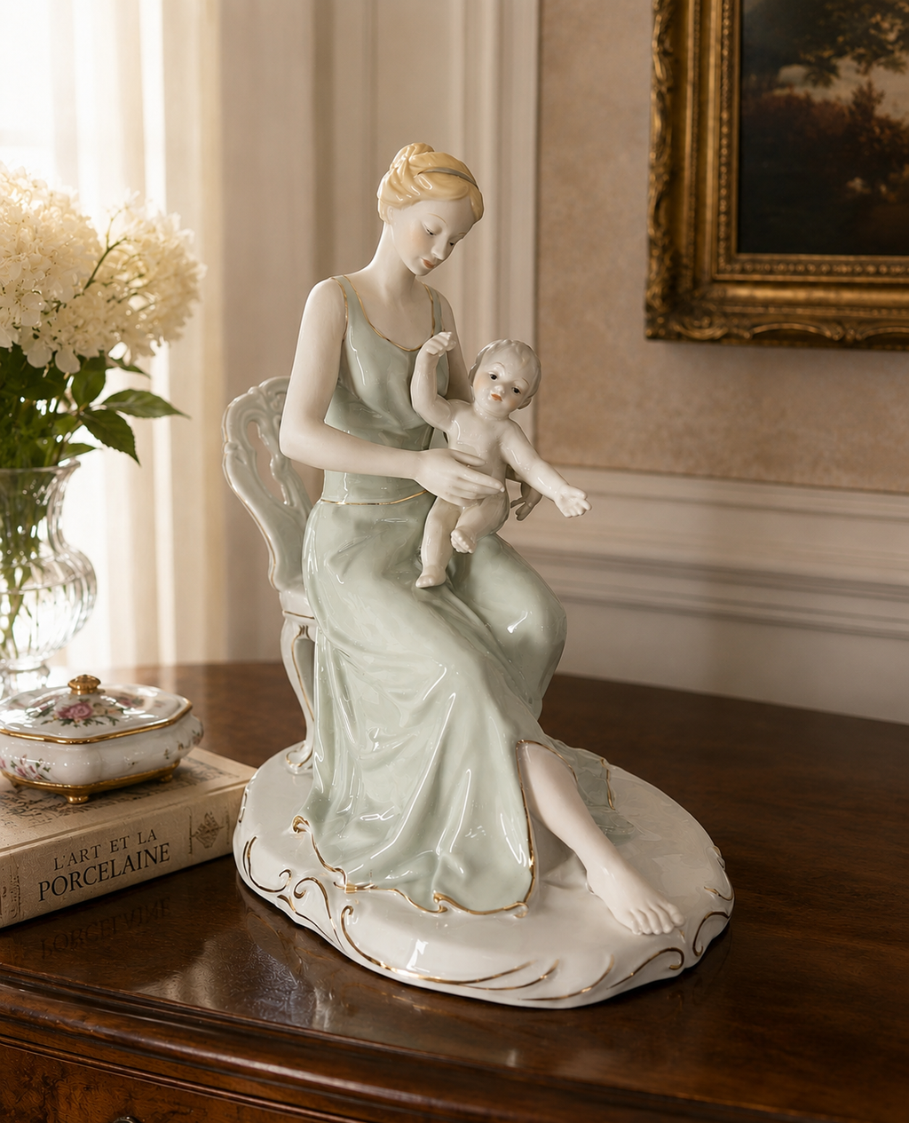 Dama Cargando A Bebe Porcelana